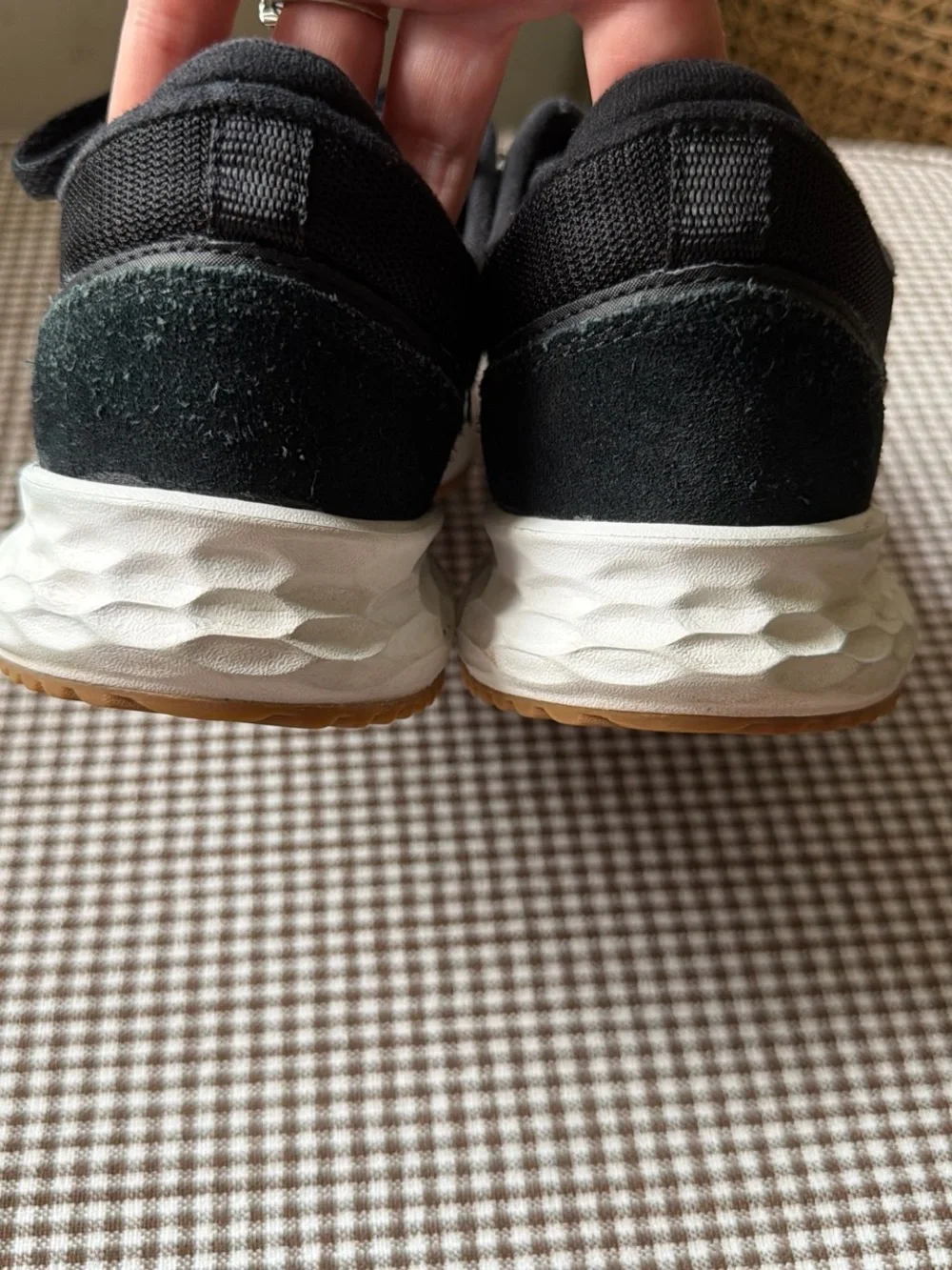 New Balance Black and Gum Suede Mesh Sneakers